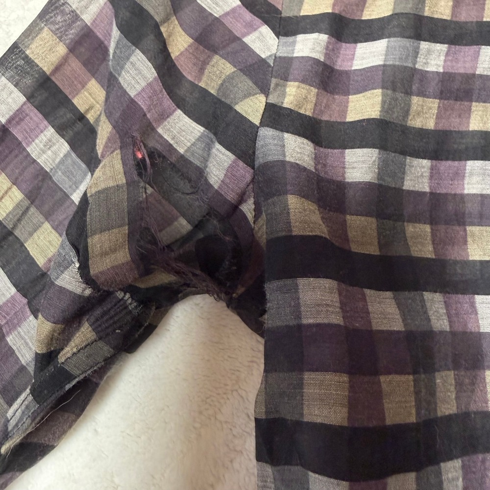 Dark Academia Preppy Billy Reid Sheer Plaid Tie Neck Blouse Size 2 Flawed - Picture 6 of 8